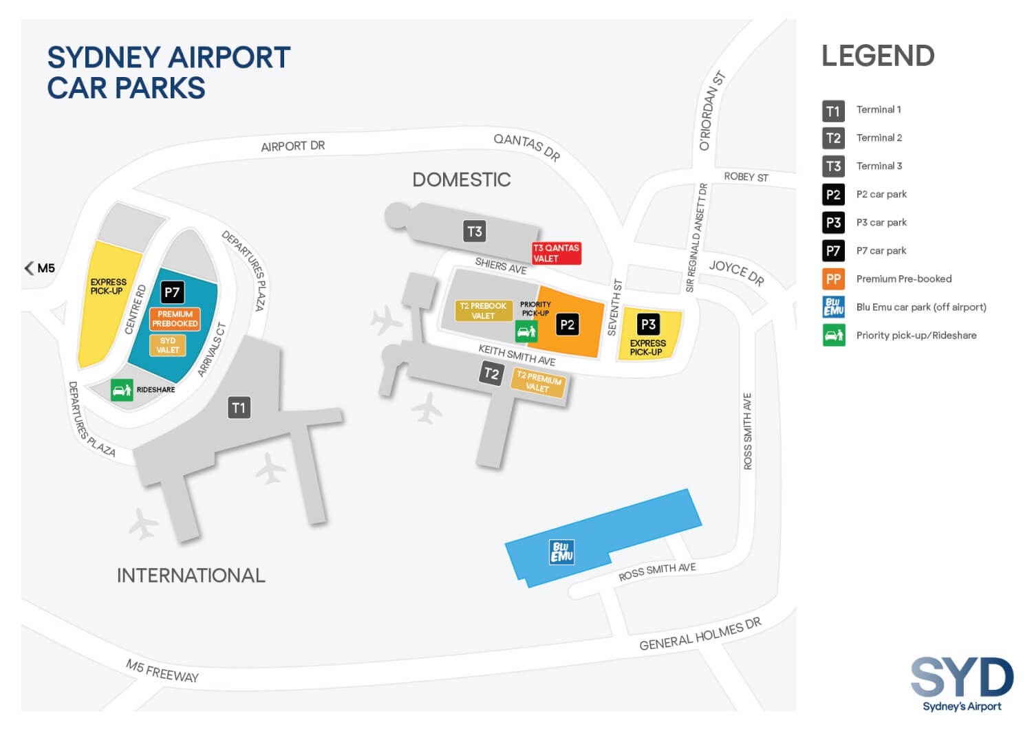 Sydney Airport Parking Map Domestic International BluEmu